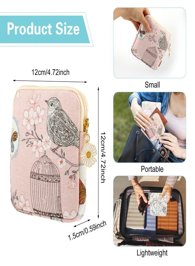 Amabro Sanitary Napkin Storage Bag, 2PCS Period Bags Cute Sanitary Pad Storage Pouch Tampon Pantyliners Menstrual Purse Daisy Zipper for Women Teen Girls School Travel Feminine Product(Bird - Image 3