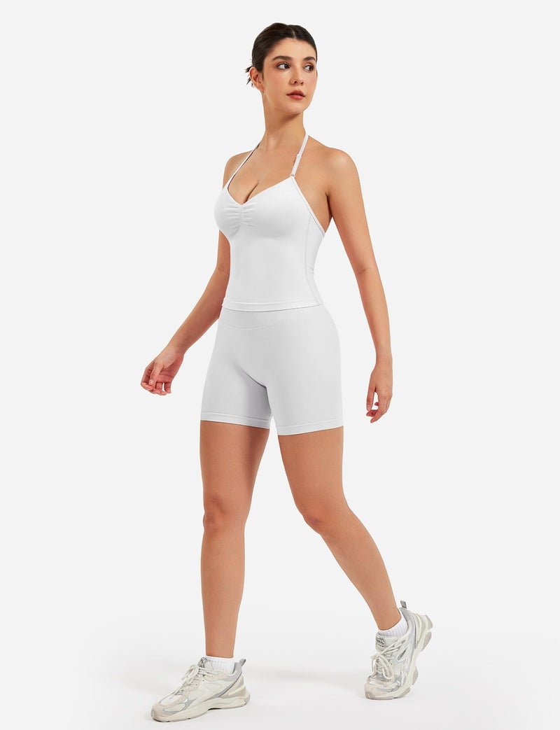 VOYJOY Impact Longline Strappy Top Workout Tank Tops for Women Impact Gym Sports Bra Camis White - Image 5