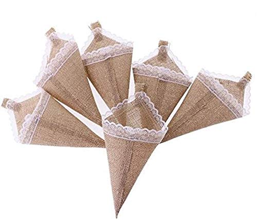 EBTOYS 12pcs Hanging Burlap Lace Flower Basket Pew Cone Wedding Home Decoration DIY Birthday Baby Shower Wedding Decoration - Image 4