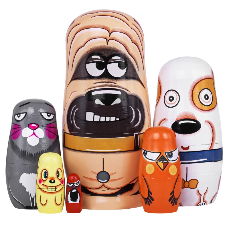 Tngan Russian Nesting Dolls 5 Pcs 6 Tall Animal Nesting Easter Eggs Toys Stacking Wooden Handmade Matryoshka Dolls for Kids Toddlers Birthday or Home Decoration Gift Cute Dog - Image 3