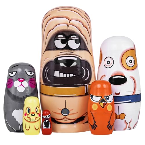 Tngan Russian Nesting Dolls 5 Pcs 6 Tall Animal Nesting Easter Eggs Toys Stacking Wooden Handmade Matryoshka Dolls for Kids Toddlers Birthday or Home Decoration Gift Cute Dog - Image 1