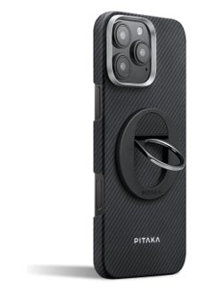 PITAKA PITAKA Ultra Slim Case for iPhone 16 Pro with MagSafe Phone Ring Holder Premium Caseless Look Protective Case Crafted from Durable 600D Aramid Fiber, Ultra-Thin & Lightweight, Scratch-Resistant with Enhanced 3D Grip - Black Grey  - Image 1