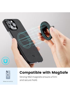 PITAKA PITAKA Ultra Slim Case for iPhone 16 Pro with MagSafe Phone Ring Holder Premium Caseless Look Protective Case Crafted from Durable 600D Aramid Fiber, Ultra-Thin & Lightweight, Scratch-Resistant with Enhanced 3D Grip - Black Grey  - Image 5