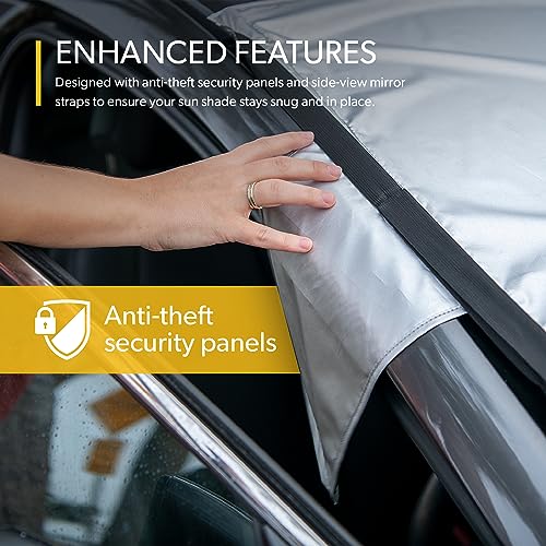 FrostGuard SolarGuard Sunshade for Car Windshield - Reflective Car Shades for Windshield, Blocks Damaging UV Rays - for Use on Front Window Exterior, Includes Security Flaps - Silver, Standard Size - Image 4