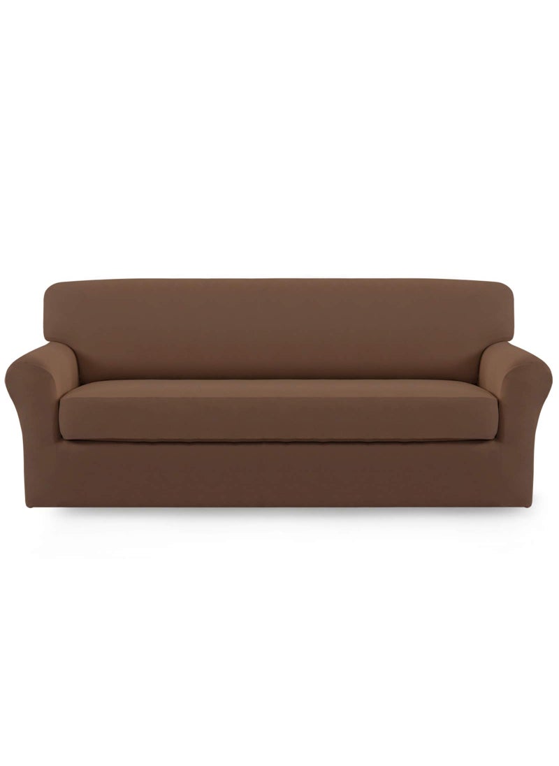 Easy-Going EasyGoing 2 Pieces Microfiber Stretch Sofa Slipcover  Spandex Soft Fitted Sofa Couch Cover Washable Furniture Protector with Elastic Bottom KidsPet Oversized Sofa Brown 