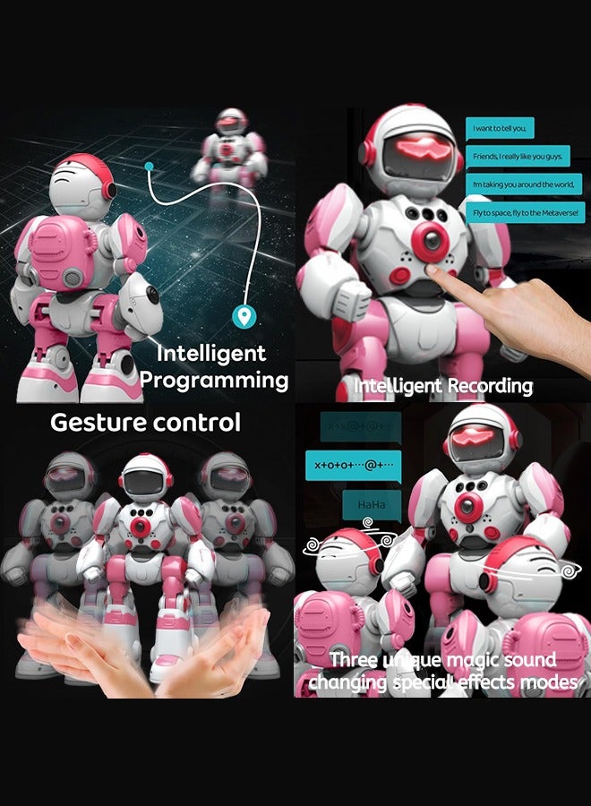 0TO1 TECH Robot Toys， for Kids Rechargeable Sound Recording Robot,Remote Control and Gesture Sensing,Interactive Walking Singing Dancing Sound Recording (Pink) - Image 2