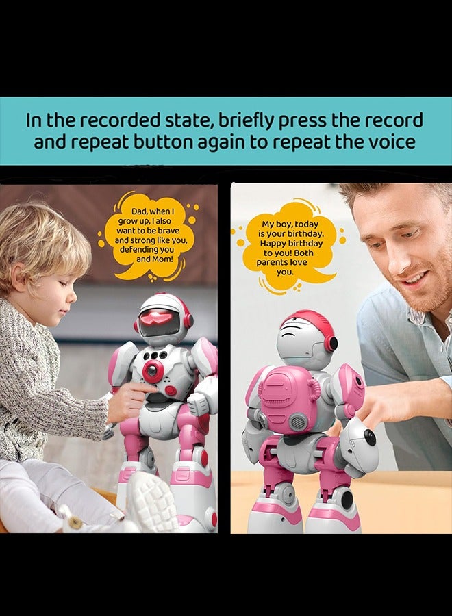 0TO1 TECH Robot Toys， for Kids Rechargeable Sound Recording Robot,Remote Control and Gesture Sensing,Interactive Walking Singing Dancing Sound Recording (Pink) - Image 3