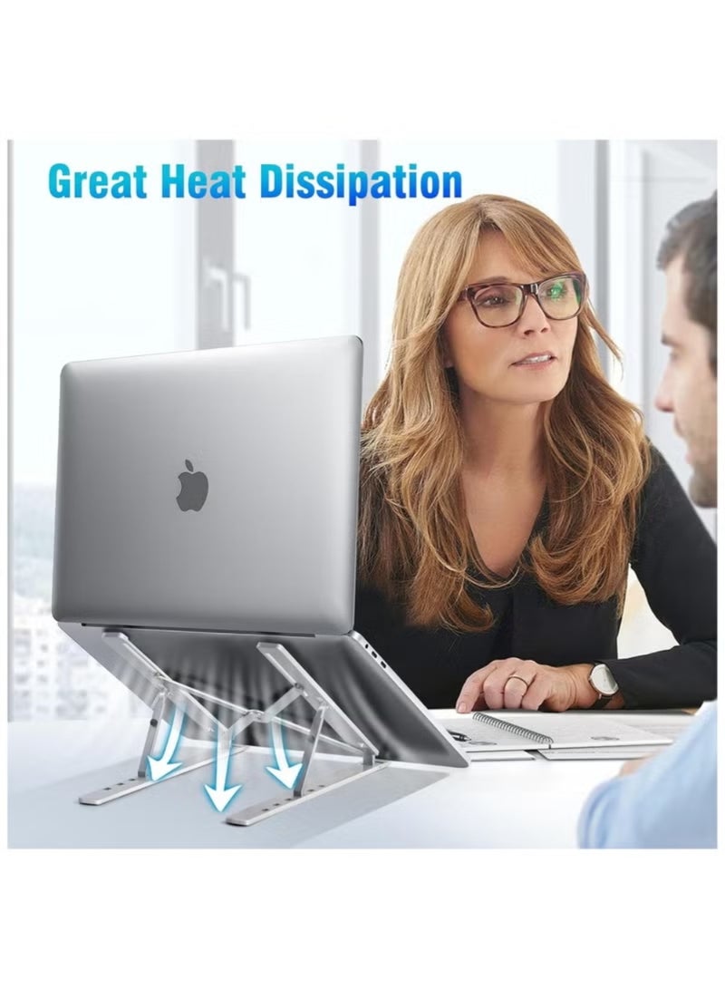 Laptop Stand, Laptop Holder Riser Computer Tablet Stand, 6 Angles Adjustable Aluminum Ergonomic Foldable Portable Desktop Holder Compatible with 10-15.6” MacBook,iPad, HP, Dell, Lenovo Silver - Image 5