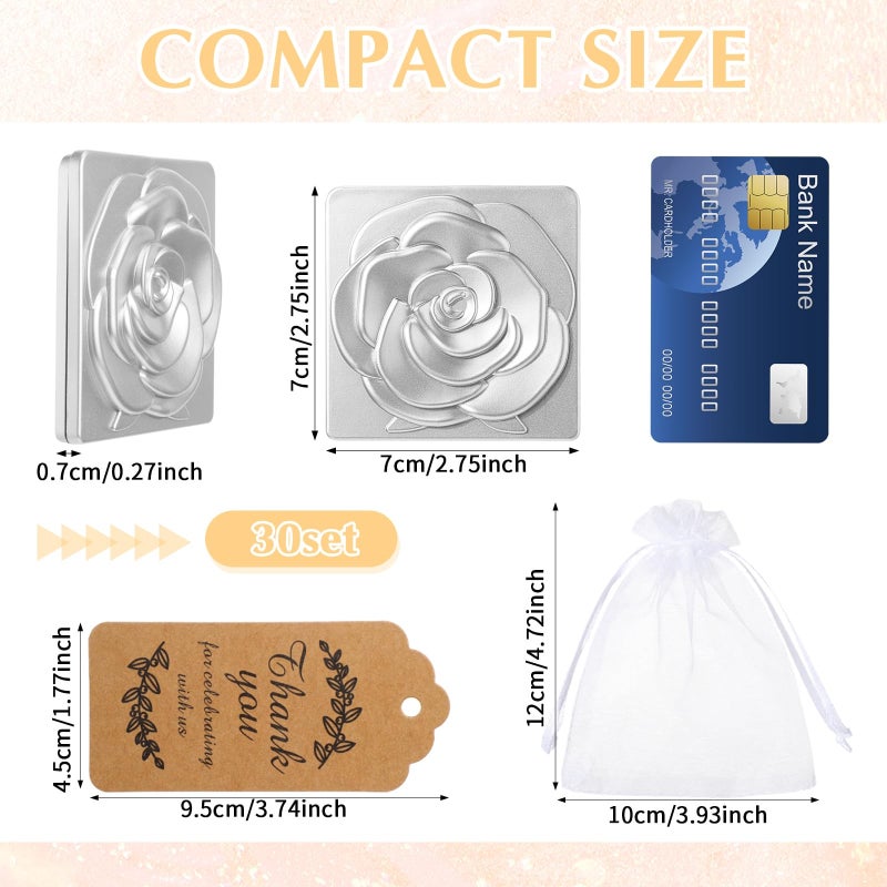 30 Sets Sliver Compact Mirrors for Christmas Bulk Gifts Pocket Mirror with Thank You Tags and Organza Bags for Women, Wedding Gifts, Bridal Shower - Image 2