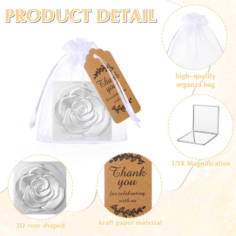 30 Sets Sliver Compact Mirrors for Christmas Bulk Gifts Pocket Mirror with Thank You Tags and Organza Bags for Women, Wedding Gifts, Bridal Shower - Image 3