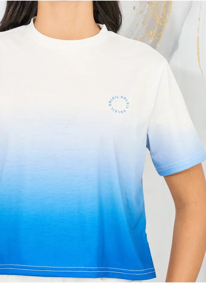 Styli Ombre Print High Neck Boxy T-Shirt