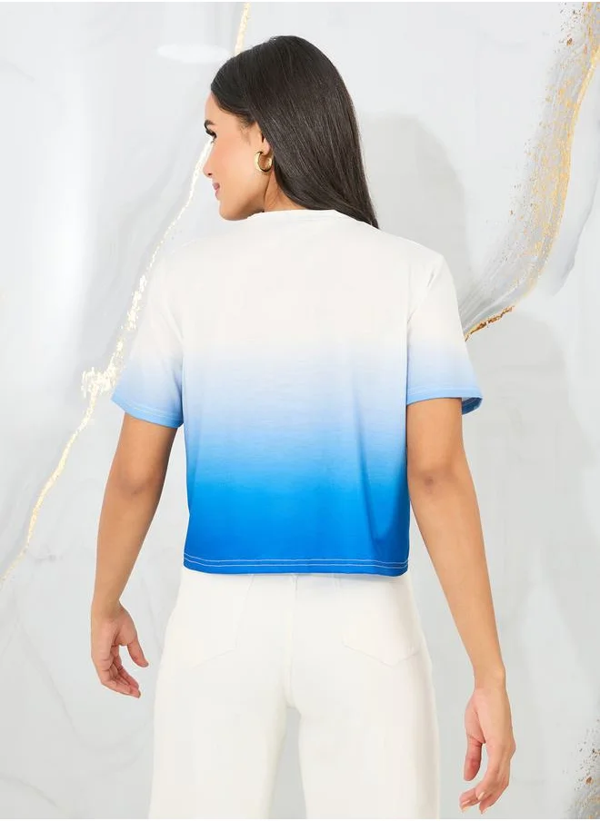 Styli Ombre Print High Neck Boxy T-Shirt