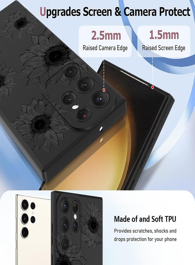 OOK Floral case for Samsung Galaxy S23 Ultra Case, Cute Sunflower Floral Blooms Design Soft TPU Shockproof Protective for Women Girls Phone Cover - Black Flower - Image 3