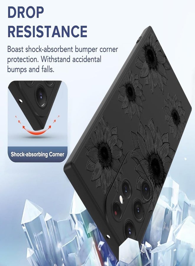 OOK Floral case for Samsung Galaxy S23 Ultra Case, Cute Sunflower Floral Blooms Design Soft TPU Shockproof Protective for Women Girls Phone Cover - Black Flower - Image 5