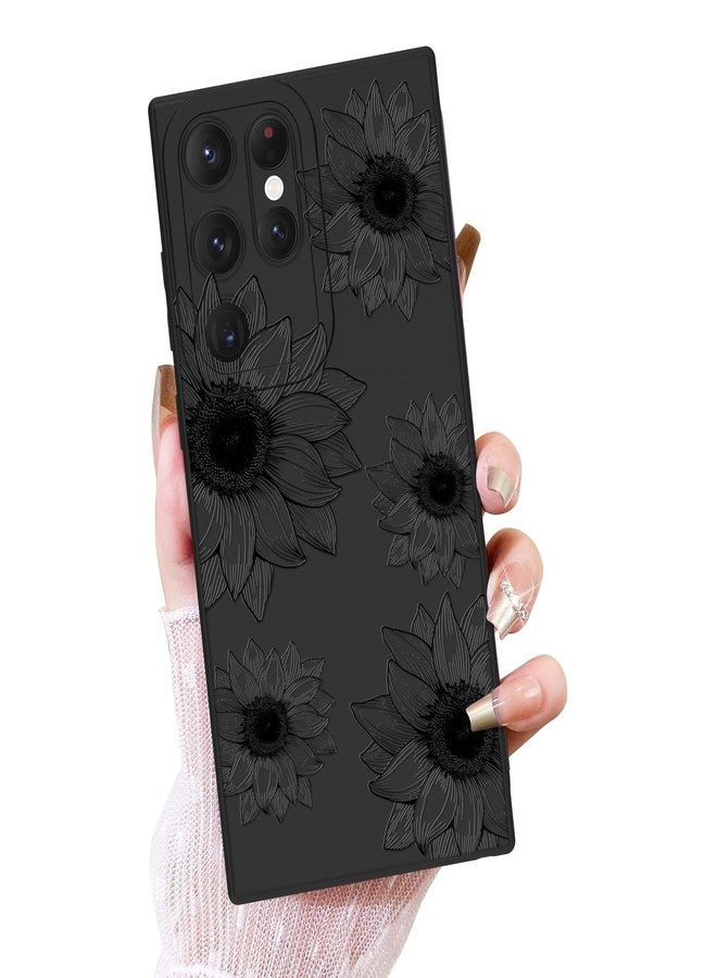 OOK Floral case for Samsung Galaxy S23 Ultra Case, Cute Sunflower Floral Blooms Design Soft TPU Shockproof Protective for Women Girls Phone Cover - Black Flower - Image 1