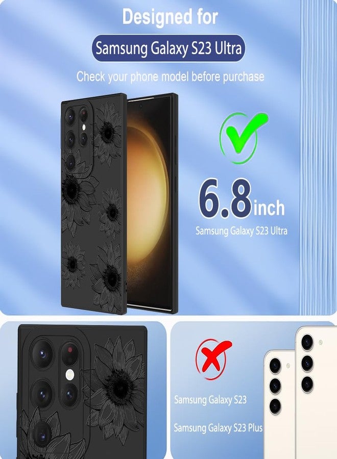 OOK Floral case for Samsung Galaxy S23 Ultra Case, Cute Sunflower Floral Blooms Design Soft TPU Shockproof Protective for Women Girls Phone Cover - Black Flower - Image 2