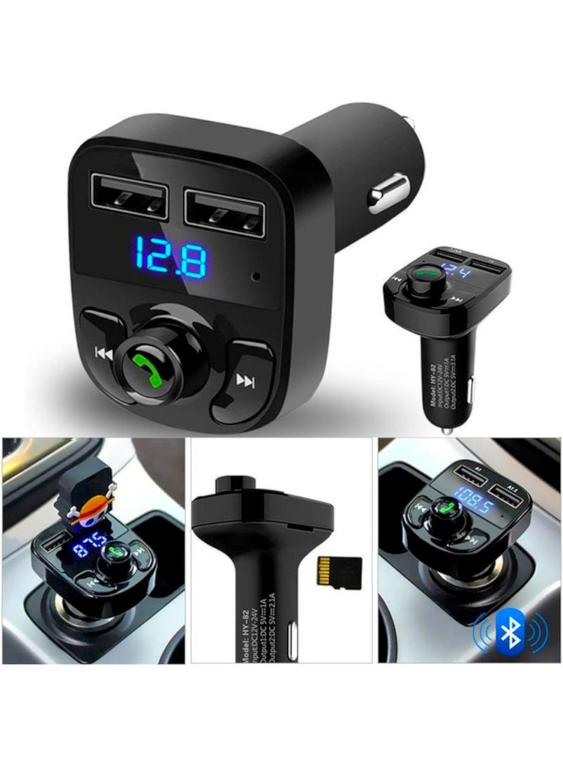 Bluetooth FM transmitter, supports MP3 player with Bluetooth 3.0, wireless radio adapter kit, FM transmitter and speaker, car charger, LED voltage indicator, hands-free calling, 2 USB ports + TF card slot - Image 1