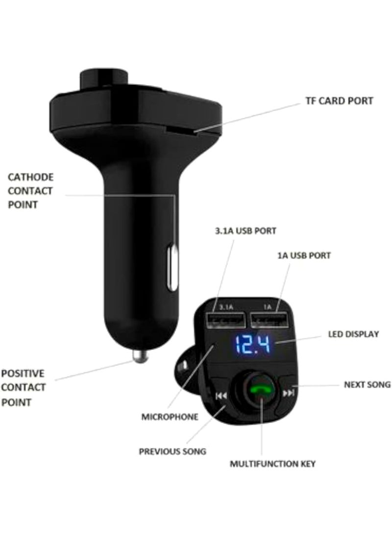 Bluetooth FM transmitter, supports MP3 player with Bluetooth 3.0, wireless radio adapter kit, FM transmitter and speaker, car charger, LED voltage indicator, hands-free calling, 2 USB ports + TF card slot - Image 5