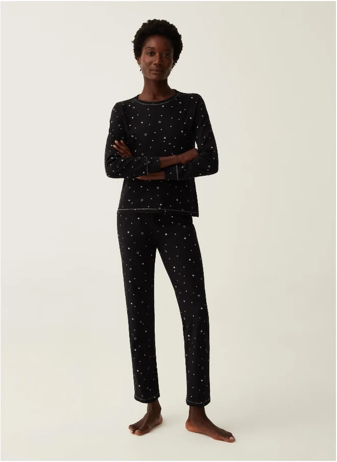 او في اس Cotton pyjama trousers with small stars print