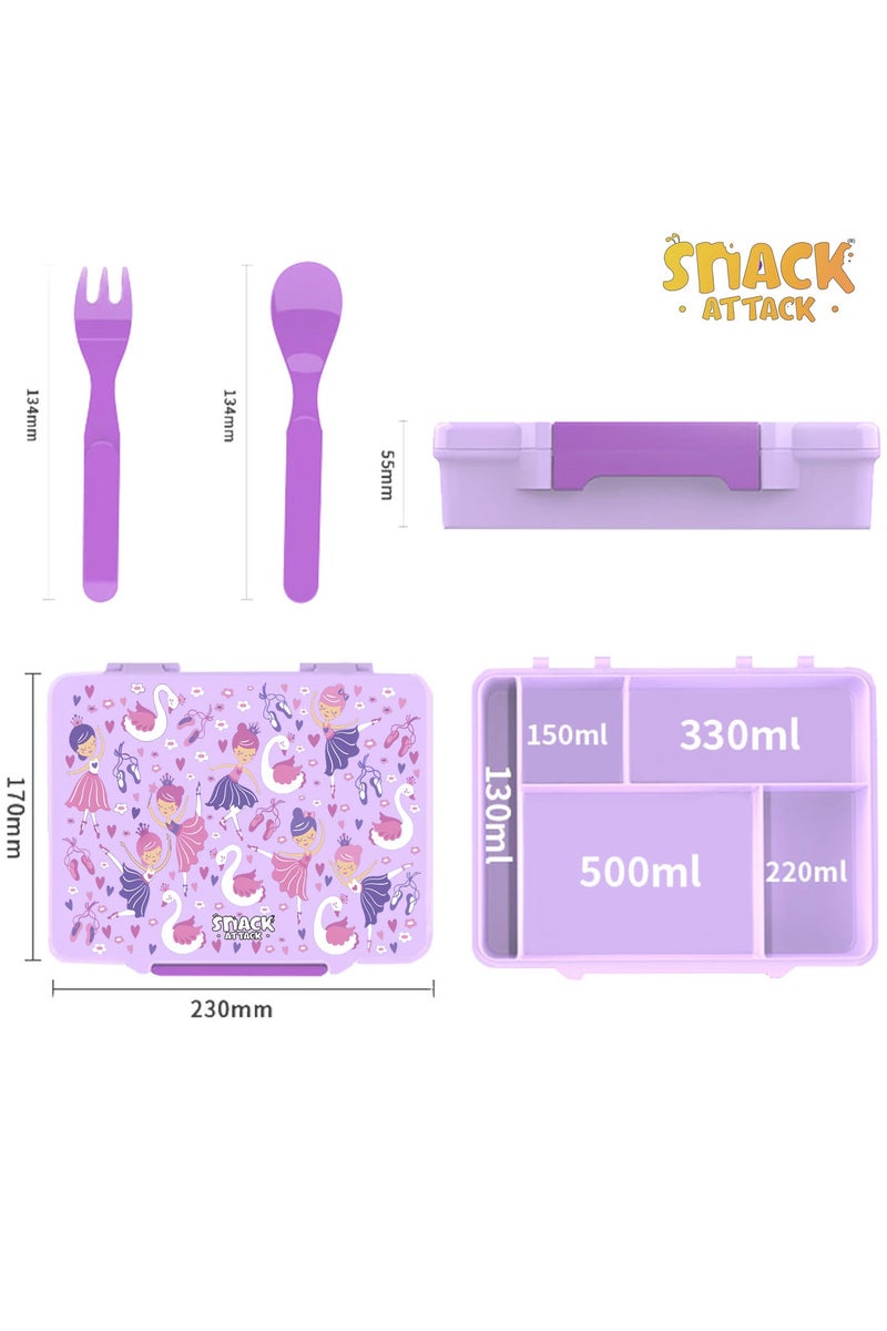 Snack attack Lunch Box for Kids School,Children Lunch Box with Compartments, Bento Box Children, Leak-proof Lunch Box for Girls and Boys, Snack Box, Perfect for School, Nursery & Trips (Ballerina Dance & Flamingo) - Image 4
