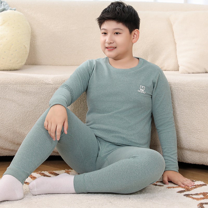 2024 Teenagers Fat Children Plus Fat Increase Comfortable Base Thermal Underwear Suit Big Boys And Girls Pajamas - Image 1