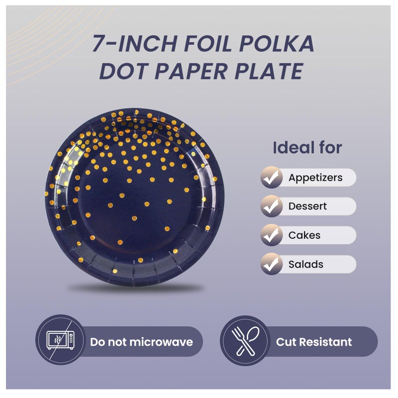 PUEVENYI 75PCS Paper Plates and Napkins Set - Dark Blue and Gold Dot Disposable Party Dinnerware Includes Paper Plates  Napkins  Forks Decorations for Birthdays  Graduations  Weddings and Holidays  Serves 25 - Image 3
