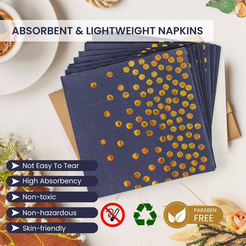 PUEVENYI 75PCS Paper Plates and Napkins Set - Dark Blue and Gold Dot Disposable Party Dinnerware Includes Paper Plates  Napkins  Forks Decorations for Birthdays  Graduations  Weddings and Holidays  Serves 25 - Image 4