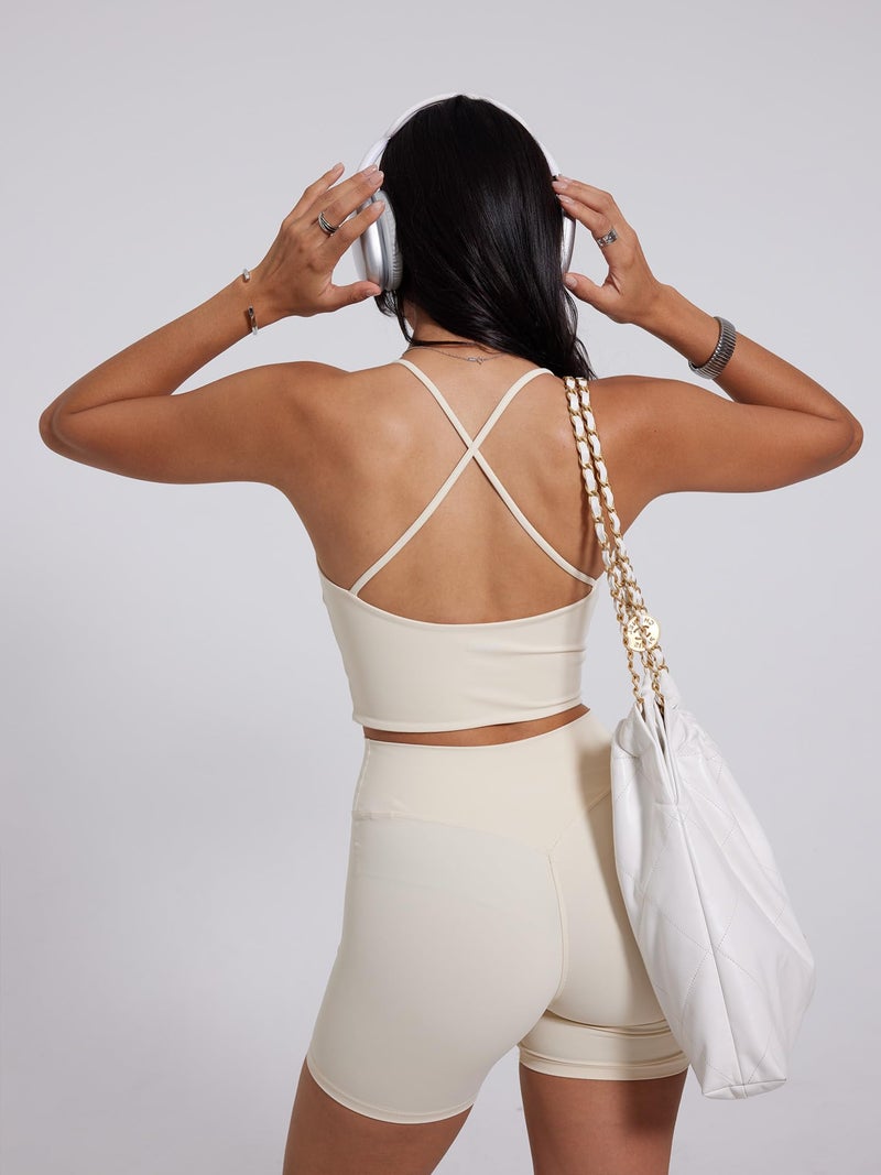 Danysu Sculpt Workout Tank Tops Women Longline Sports Bras Workout Tops for Women Light Support Strappy Padded Yoga Top Scoop Necak Lemond Frosting XS - Image 3