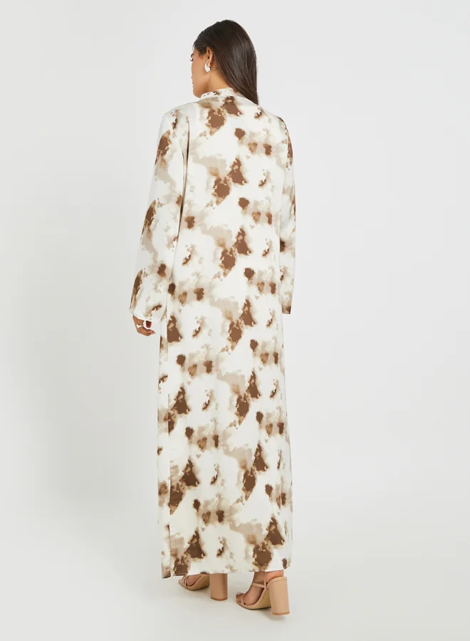 Styli Abstract Printed Regular Fit Maxi Length Kimono