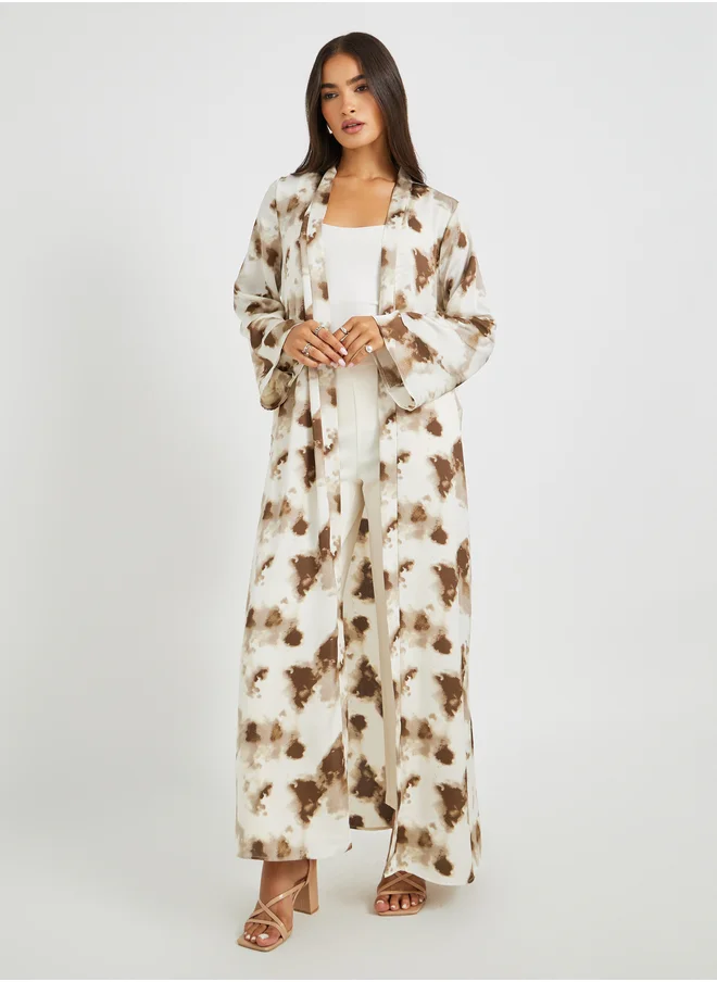 Styli Abstract Printed Regular Fit Maxi Length Kimono