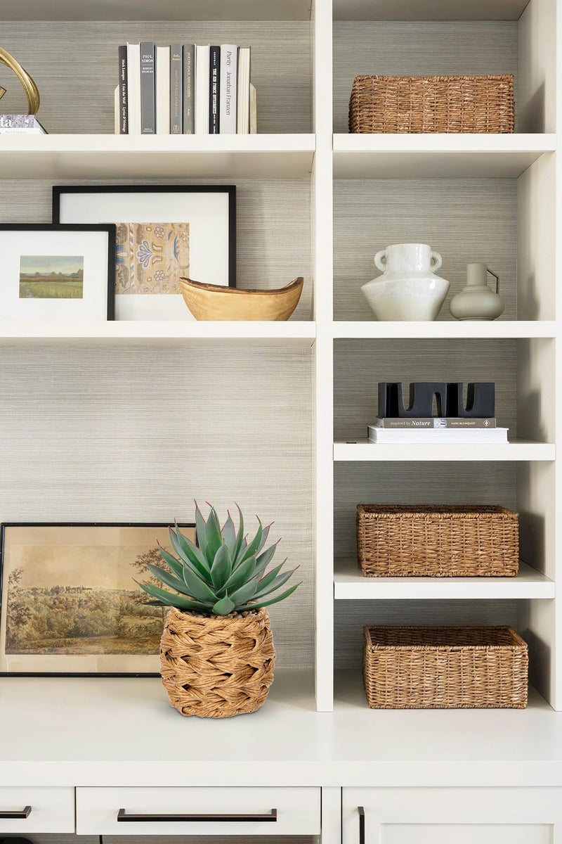 Briful Succulents Plants Artificial for Home Decor, Realistic Potted Fake Agave Plant in Wicker Basket, Cute Aloe Maguey Faux Plant, Shelf Tables Decor, Modern Farmhouse Home Decorations - Image 5