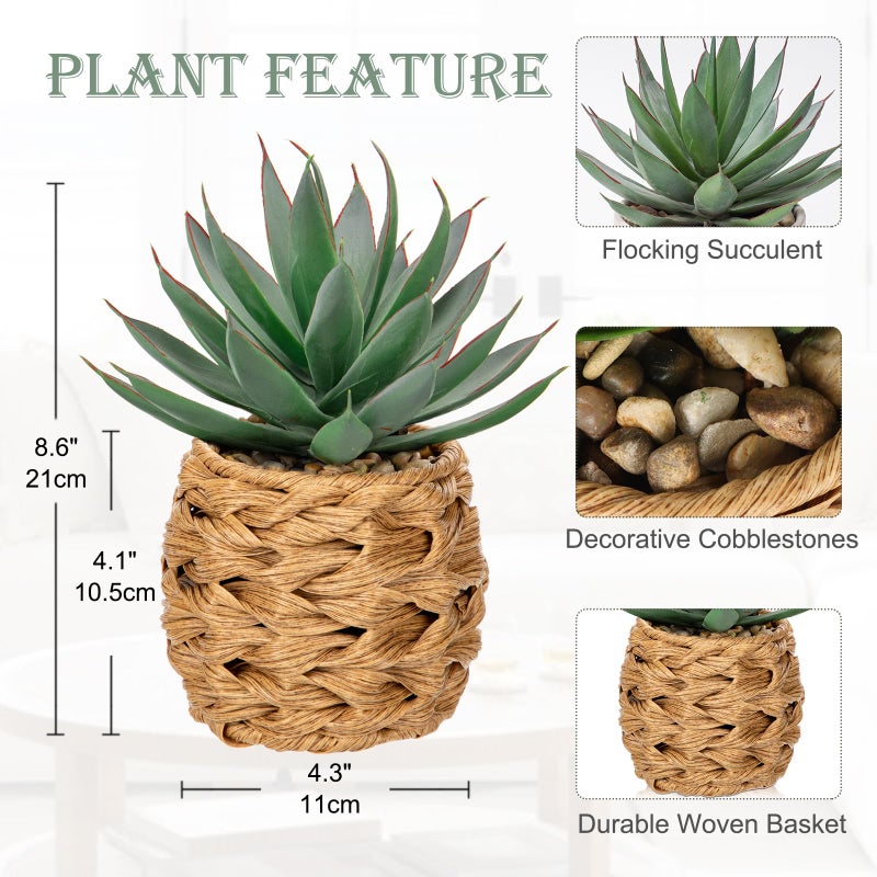 Briful Succulents Plants Artificial for Home Decor, Realistic Potted Fake Agave Plant in Wicker Basket, Cute Aloe Maguey Faux Plant, Shelf Tables Decor, Modern Farmhouse Home Decorations - Image 2