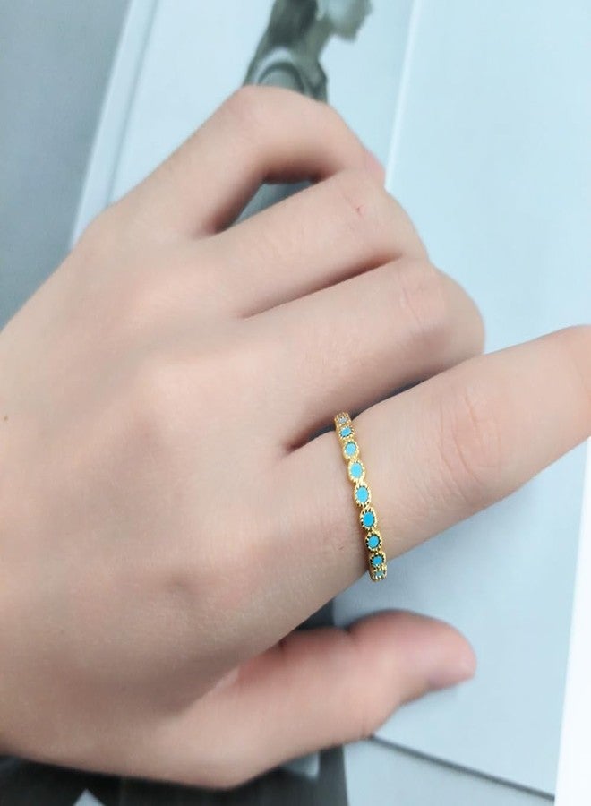 OIDIMS Turquoise Stackable Ring for Women Thin Blue Stone Stacking Statement Knuckle Band Rings Western Turquoise Comfort Fit Simple Boho Wedding Promise Christmas Birthday Jewelry Gift (8) - Image 2