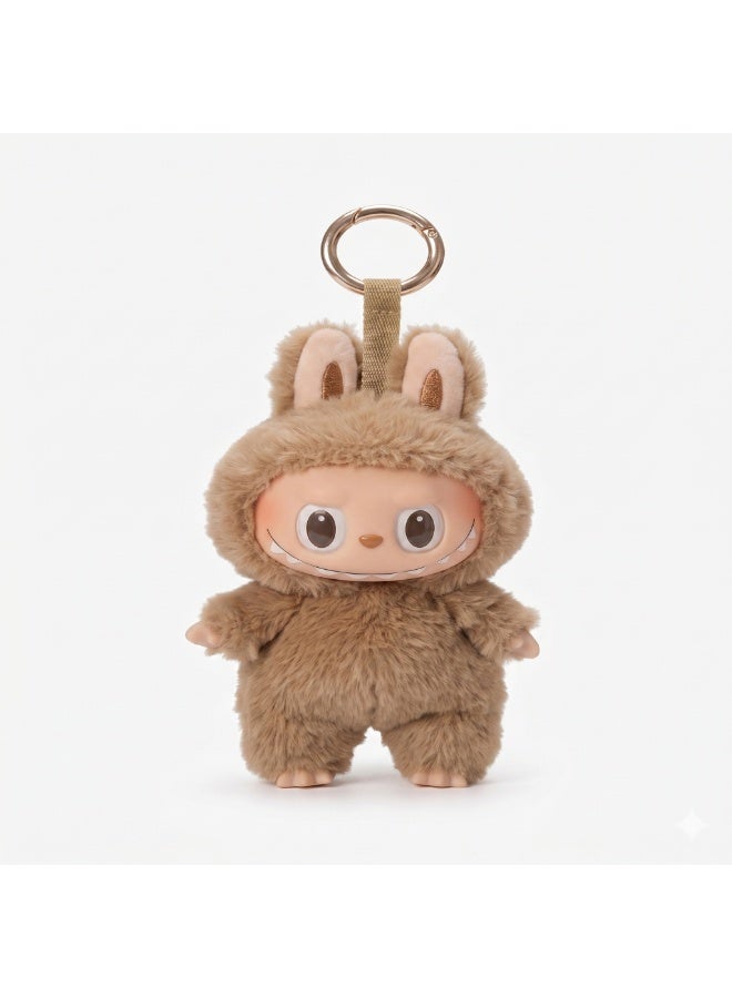 DAT Cute Fluffy Plush Character Doll Keychain with Bunny Hood & Metal Ring, Soft Stuffed Toy Bag Charm for Kids & Adults – Toffee