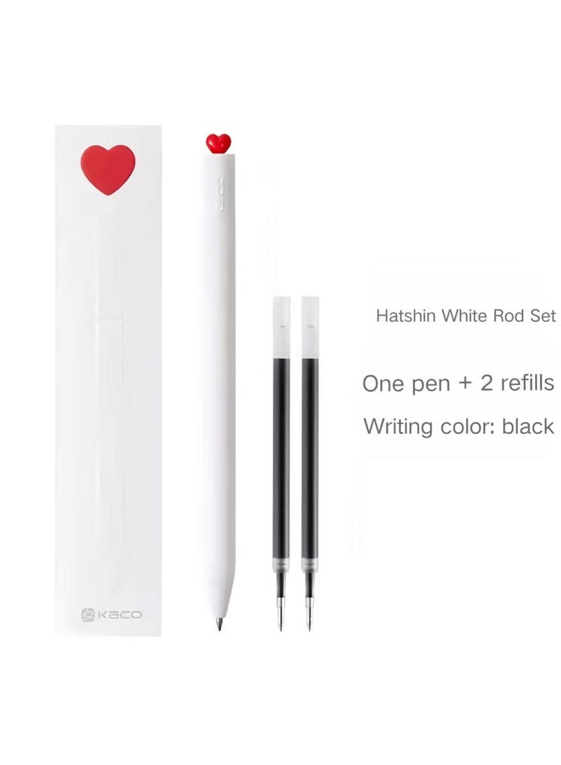 كاكو 2 قطعة قلم محايد دوّار على شكل قلب، قلم حبر جاف دقيق، قلم حبر أسود 0.5 مم مع 4 عبوات حبر، قلم تحديد مكتبي، قرطاسية مدرسية، فكرة هدية لأحبائك (أسود/أبيض/أبيض/علبة) - Image 3