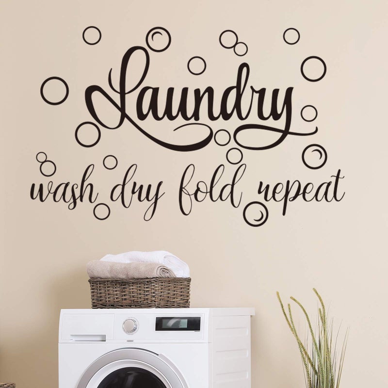 Zonon Laundry Room Decals Decor Laundry Stickers Signs Vinyl Wall Decal Wash Dry Fold Repeat Wall Bubble Quote Sticker for Room Decor138 x 217 InchBlack