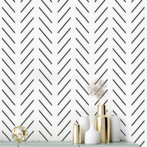 Erfoni Black and White Peel and Stick Wallpaper Modern Herringbone Contact Paper Bathroom 17.7inch x 236.2inch Geometric Removable Wallpaper Peel and Stick Backsplash Self Adhesive Contact Paper - Image 1