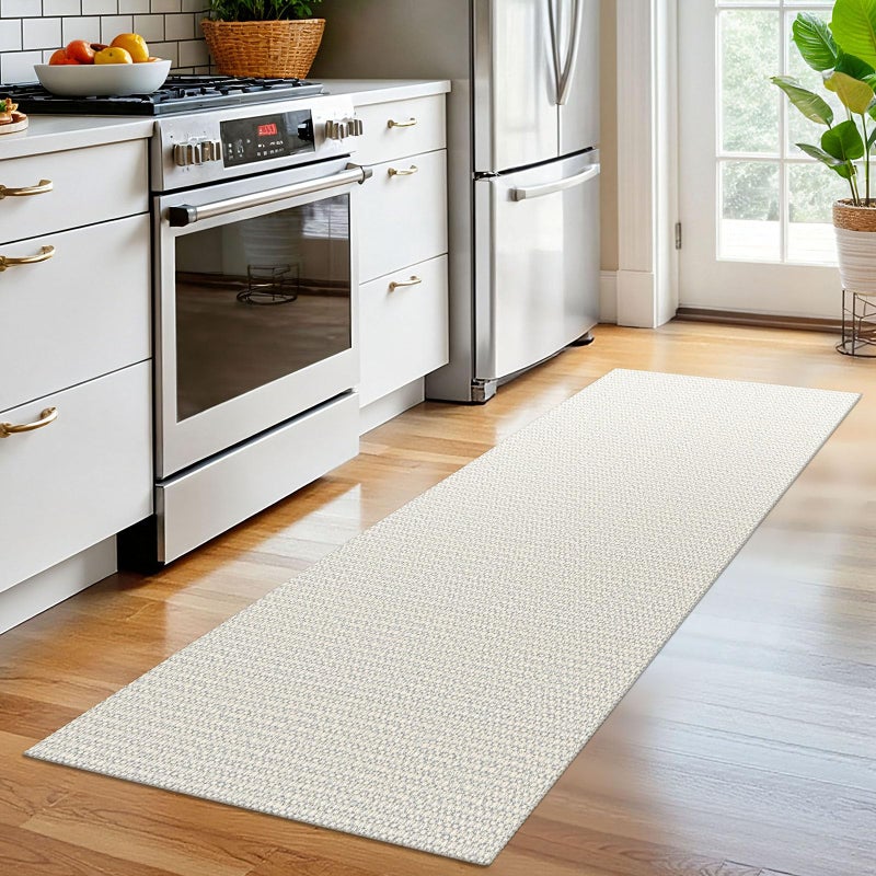 EARTHALL Woven Runner Rug 2x6 Ft Washable Runners for Hallways Cotton Rubber Backed Kitchen Runner Braided Indoor Floor Carpet Runners for Entryway, Hallway, Kitchen, Bedroom, Cream/Grayish - Image 5
