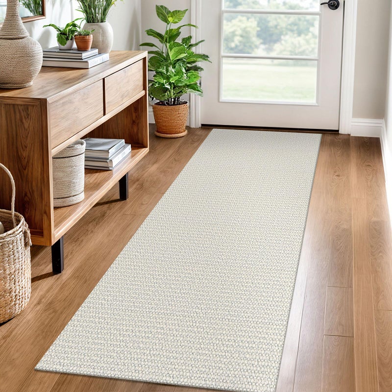 EARTHALL Woven Runner Rug 2x6 Ft Washable Runners for Hallways Cotton Rubber Backed Kitchen Runner Braided Indoor Floor Carpet Runners for Entryway, Hallway, Kitchen, Bedroom, Cream/Grayish - Image 1