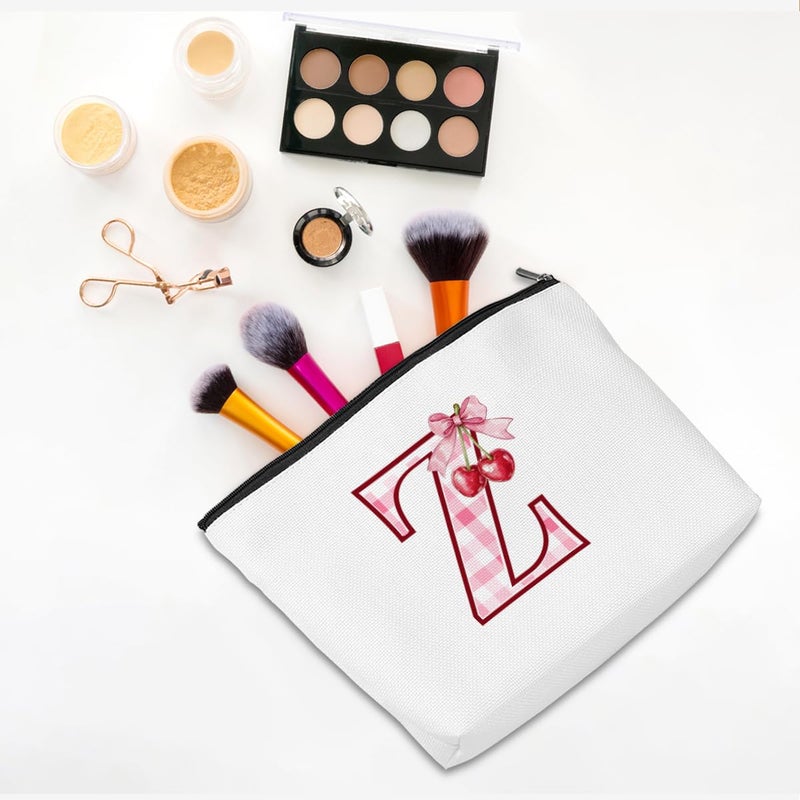 CQM Initial Makeup Bag Monogram Cosmetic Bag Monogrammed Gifts for Women Girls Friends Coworker Teacher Personalized Travel Toiletry Bag Christmas Bridal Shower Wedding Bridesmaid Gifts, Cherry Z - Image 3