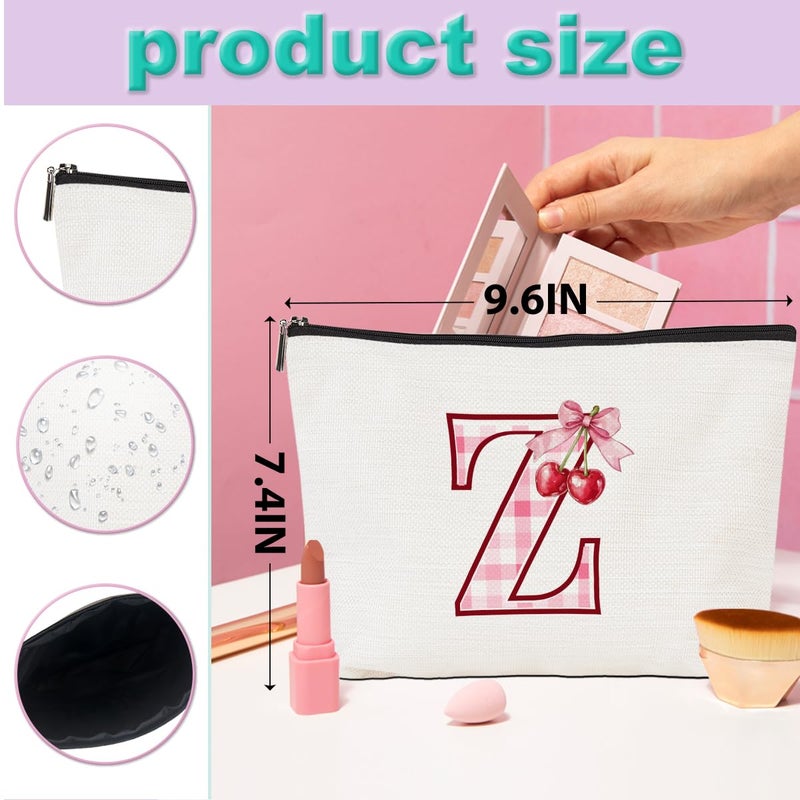 CQM Initial Makeup Bag Monogram Cosmetic Bag Monogrammed Gifts for Women Girls Friends Coworker Teacher Personalized Travel Toiletry Bag Christmas Bridal Shower Wedding Bridesmaid Gifts, Cherry Z - Image 4