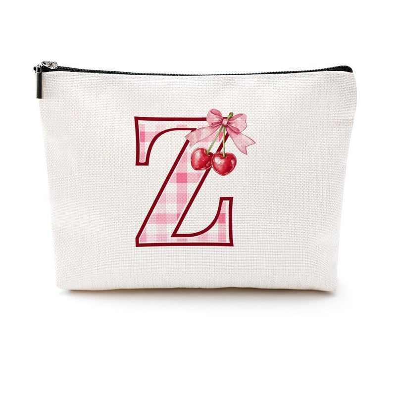 CQM Initial Makeup Bag Monogram Cosmetic Bag Monogrammed Gifts for Women Girls Friends Coworker Teacher Personalized Travel Toiletry Bag Christmas Bridal Shower Wedding Bridesmaid Gifts, Cherry Z - Image 1