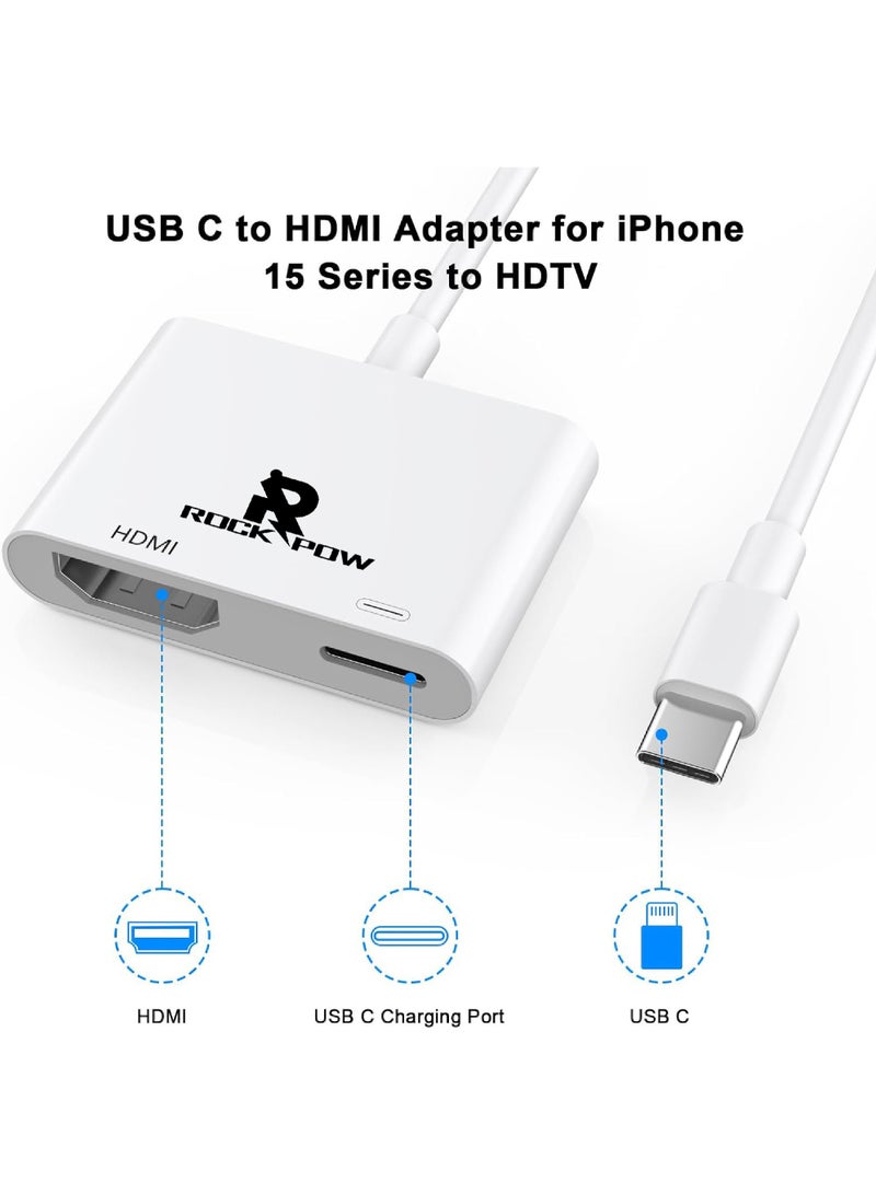 Rock Pow [Apple MFi Certified] USB C to HDMI Adapter for iPhone 15 to TV Type C Digital AV Adapter 4K Sync Screen Connector Cable Compatible for iPhone 15/15 Pro/15 Pro Max/15 Plus to HDTV Projector Monitor  - Image 2