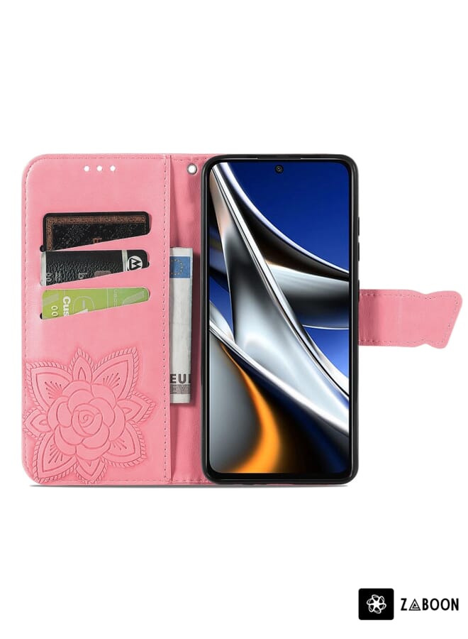 Zaboon Protective Case Cover For Xiaomi Poco X4 Pro 5G Butterfly Love Flower Embossed Leather - Image 3