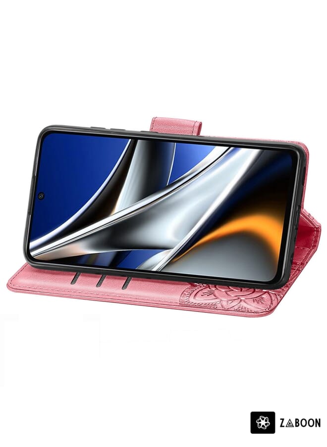 Zaboon Protective Case Cover For Xiaomi Poco X4 Pro 5G Butterfly Love Flower Embossed Leather - Image 4