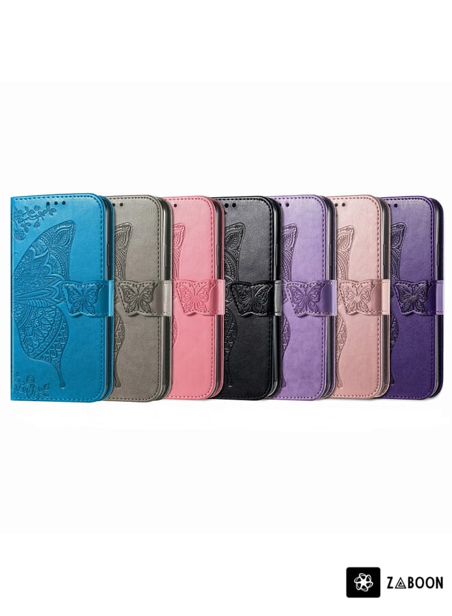 Zaboon Protective Case Cover For Xiaomi Poco X4 Pro 5G Butterfly Love Flower Embossed Leather - Image 5