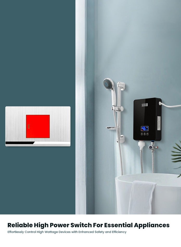 Vmax Frameless 45A High Power Wall Switch – Aluminium PC Panel, Heavy Duty Water Heater & AC Control, Seamless Installation & Durable Design – White - Image 1