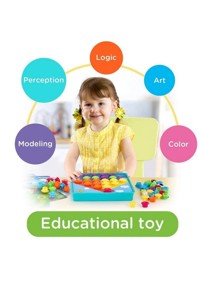 TINOTEEN - Button Art Toy For Toddlers,Toddler Activities Crafts Color Matching Early Learning Educational Mosaic Pegboard 50 Buttons And 18 Pictures - Image 1