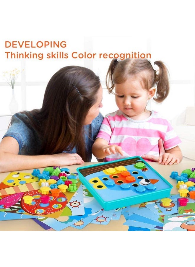 TINOTEEN - Button Art Toy For Toddlers,Toddler Activities Crafts Color Matching Early Learning Educational Mosaic Pegboard 50 Buttons And 18 Pictures - Image 1