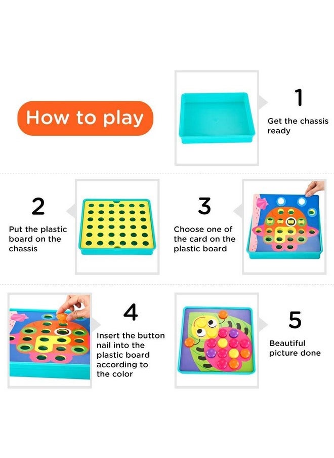 TINOTEEN - Button Art Toy For Toddlers,Toddler Activities Crafts Color Matching Early Learning Educational Mosaic Pegboard 50 Buttons And 18 Pictures - Image 1